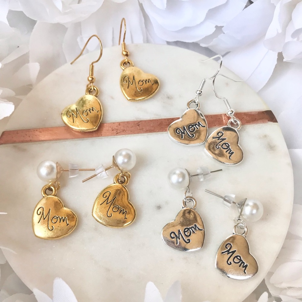 Mom earrings Handmade NWT Gold or silver Dangly or Pearl Stud